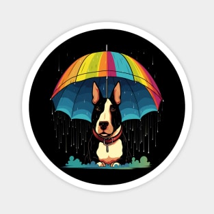 Bull Terrier Rainy Day With Umbrella Magnet